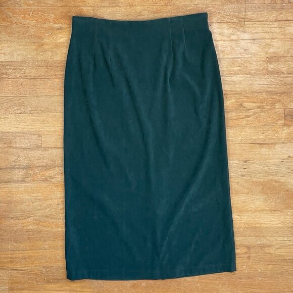 Vintage Microfiber Skirt Size XL 34" Waist 90s Emerald Green Maxi Straight Cut - Picture 1 of 4